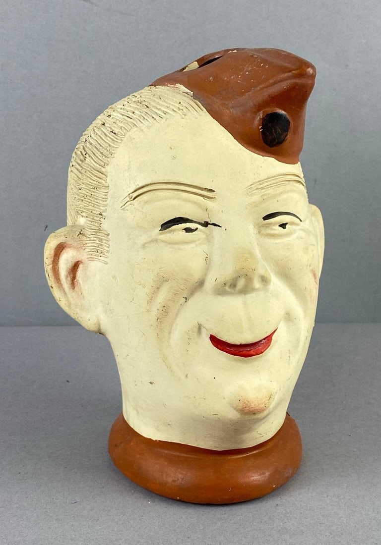 Vintage WW2 Era Elmer Military Ceramic Head Planter: Mfg by Morton Pottery. Circa 1940s. Measures 6 1/2 inches in length.
