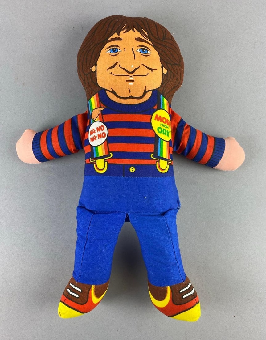 Vintage 1979 Mattel Mork and Mindy Mork Pull-string Plushie: Non working condition. Robert Williams Measures 15 inches in length.