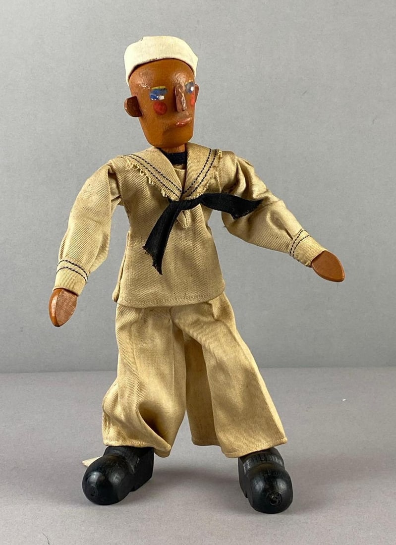 Vintage Wartime Handmade Posable USN Sailor Doll: Circa 1940s. Measures 12 inches in length