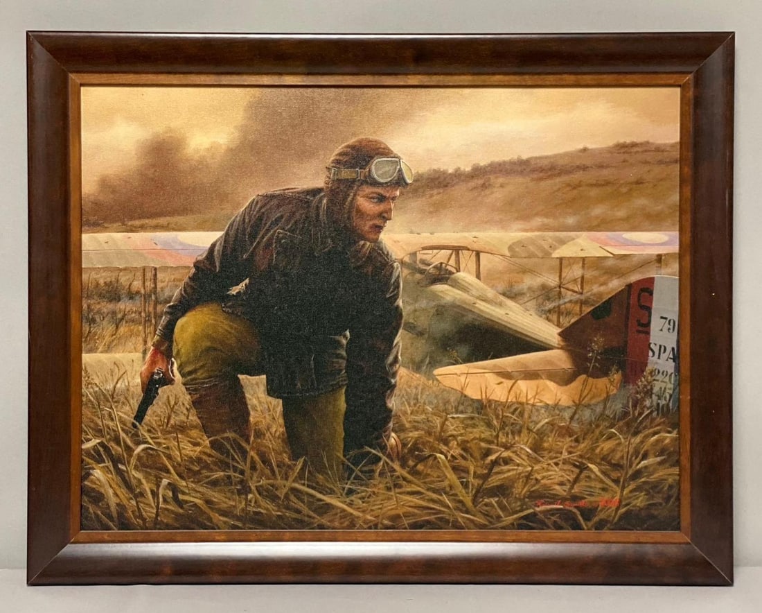 2006 Russell Smith ?The Last Stand of Lt. Frank Luke Jr.? Framed Canvas Print: Signed on back by Russell Smith. Measure L 24 x W 18 inches.