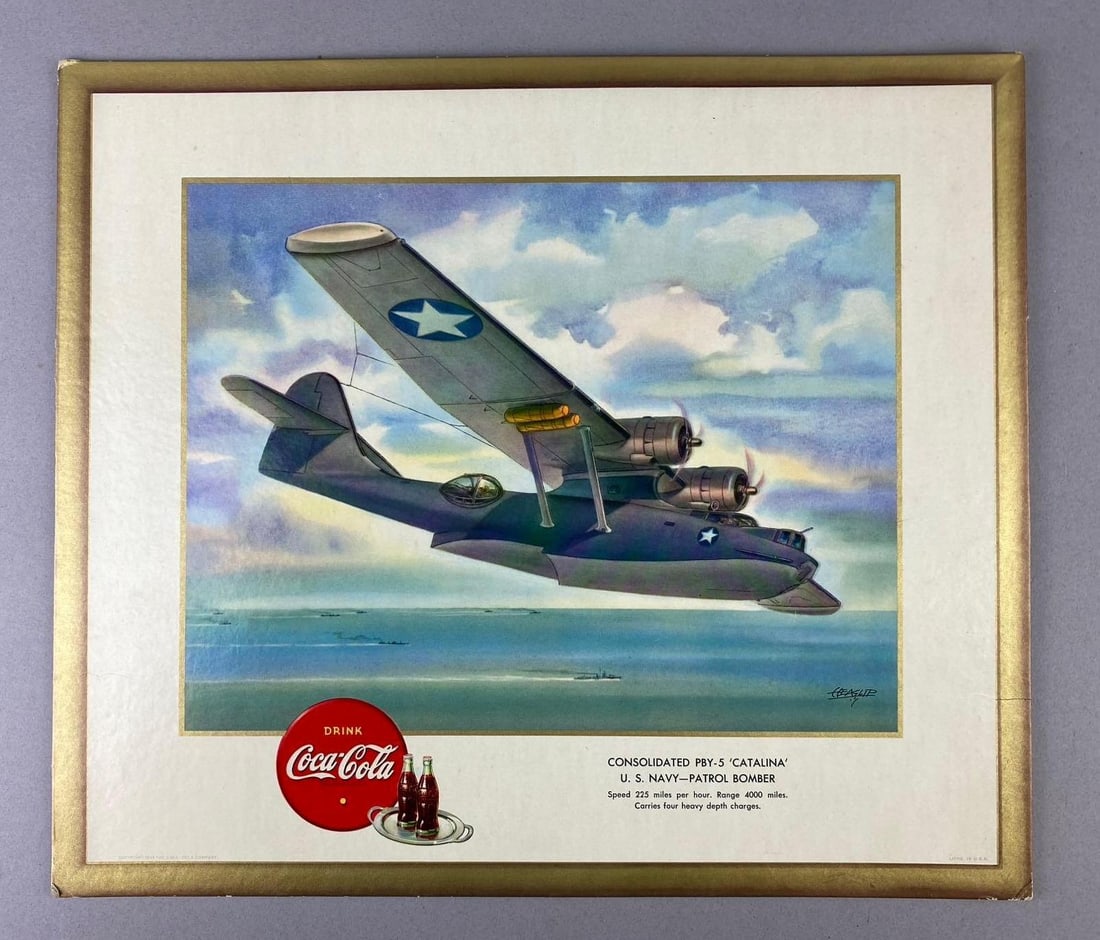 1943 Coca-Cola Catalina US Navy Patrol Bomber Advertising Cardboard Sign (1 of 4)