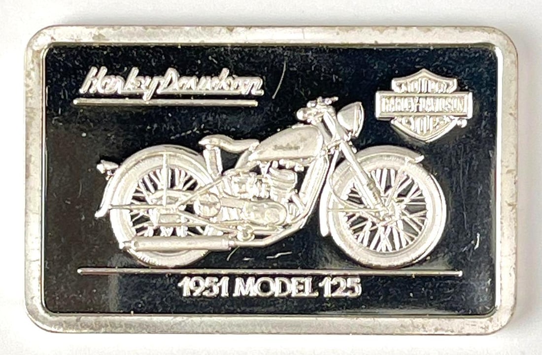 1992 Harley Davidson 1951 Model 125 1.38 oz .999 Fine Silver Ingot/ Bar: 1992 Harley Davidson 1951 Model 125 1.38 oz .999 Fine Silver Ingot/ Bar