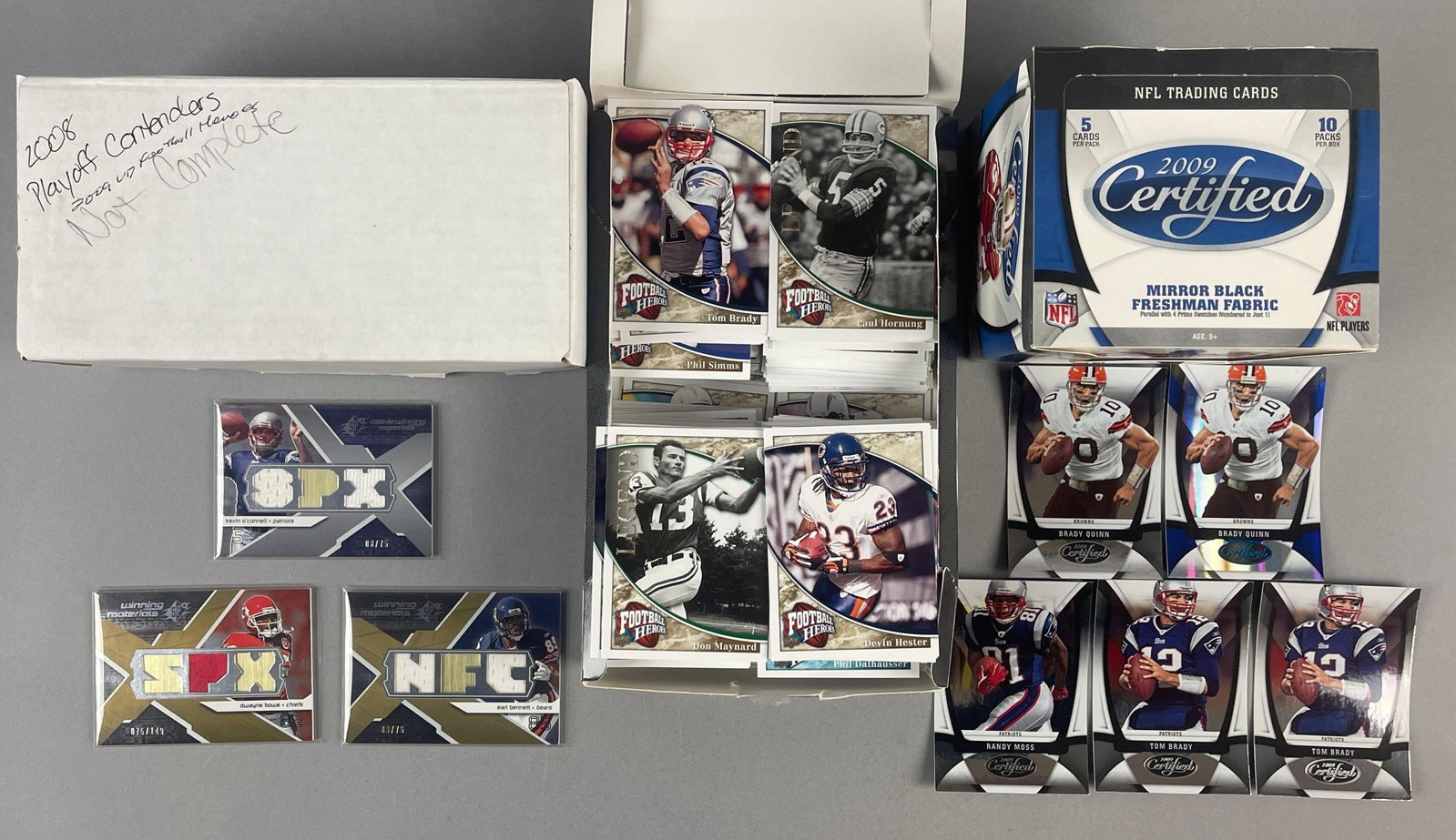 Group of 2008 - 2009 Football Heroes and More with Serial Numbered Cards: Includes Football Heroes, Sports and Non-Sports Heros, 2008 SPX Dwayne Bowe 75/149, Earl Bennett 9/75, andKevin OConnell 8/75, and More