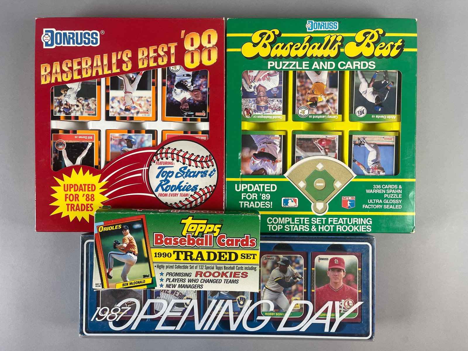 1987 - 90 Donruss and Topps Baseball Stars and Rookies: 1987 Opening day, 1988 - 89 Donruss Baseball Best, 1990 Topps Traded