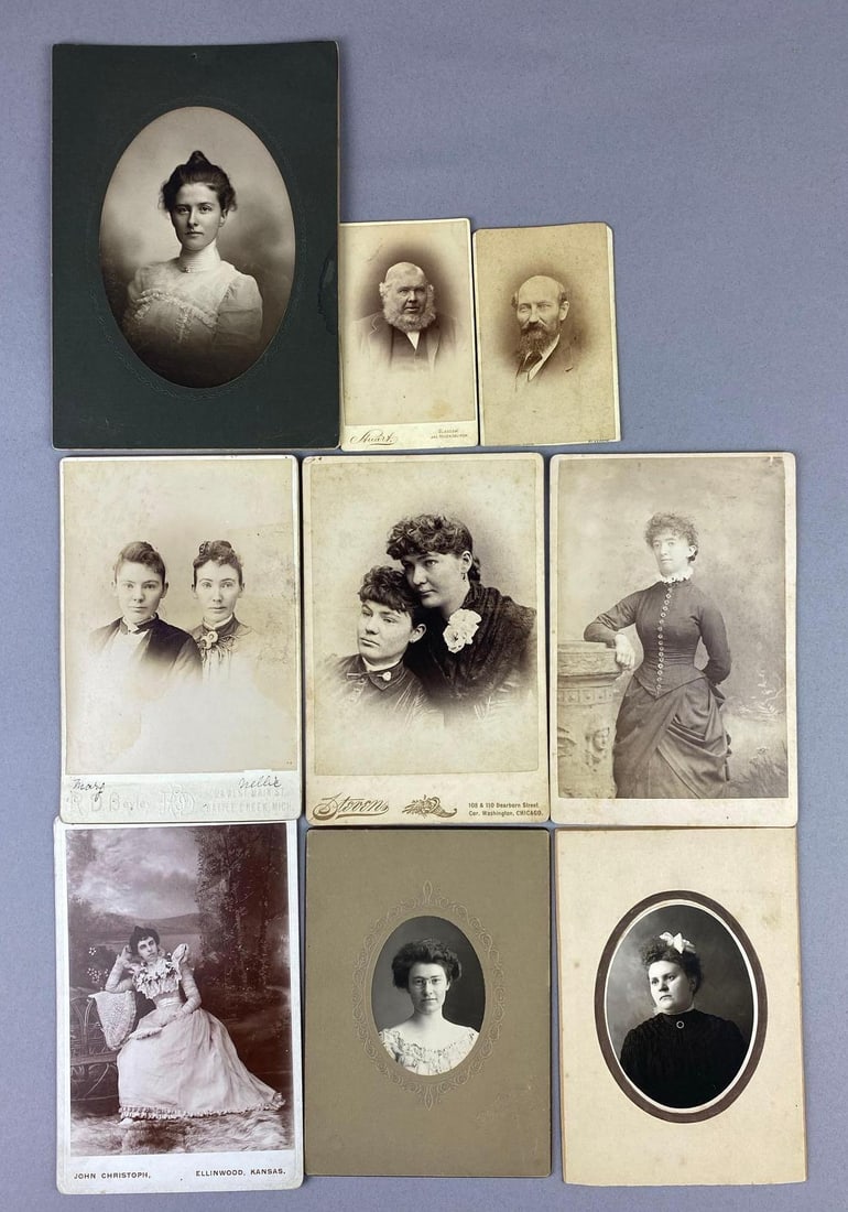 Group of Assorted 1890s Cabinet Photo Cards: Includes various family photographs. Largest measure L 6 x W 4