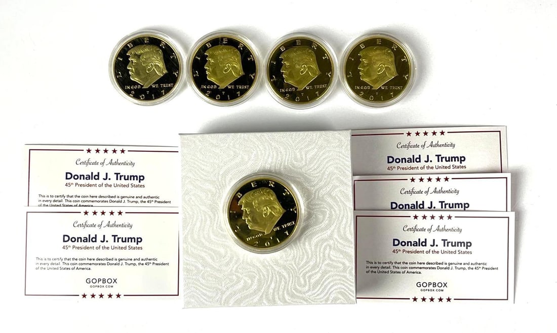 Group of 5 GOPBOX 2017 Gilded 45th President Donald J Trump Commemorative Rounds: Group of 5 GOPBOX 2017 Gilded 45th President Donald J Trump Commemorative Rounds