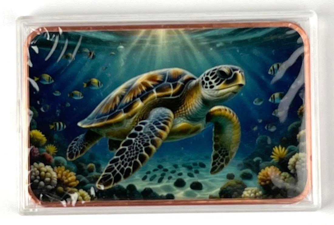 Colorized Turtle 5 oz .999 Fine Copper Ingot/ Bar: Colorized Turtle 5 oz .999 Fine Copper Ingot/ Bar
