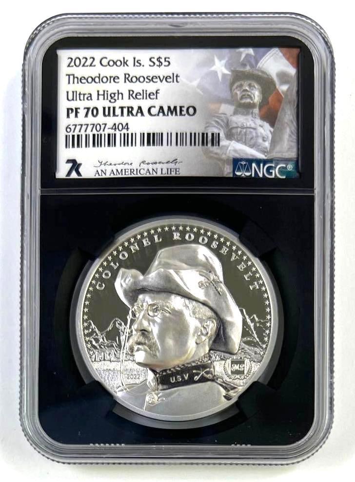 2022 Cook Islands Theodore Roosevelt An American Life 1 oz .999 Fine Silver PF70 UCAM Ultra High (1 of 4)