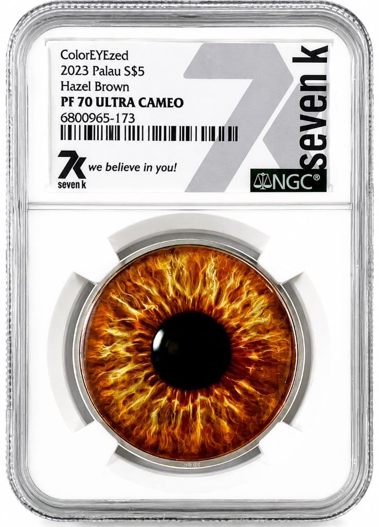2023 Palau $5 1 oz .999 Fine Silver ColorEYEzed Hazel Brown PF70 Ultra Cameo NGC (1 of 4)