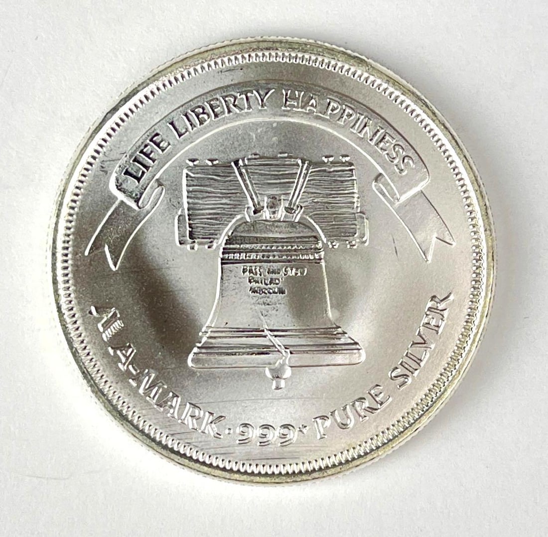 A Mark Liberty Silver 1 oz 999 Fine Silver around: A Mark Liberty Silver 1 oz 999 Fine Silver around