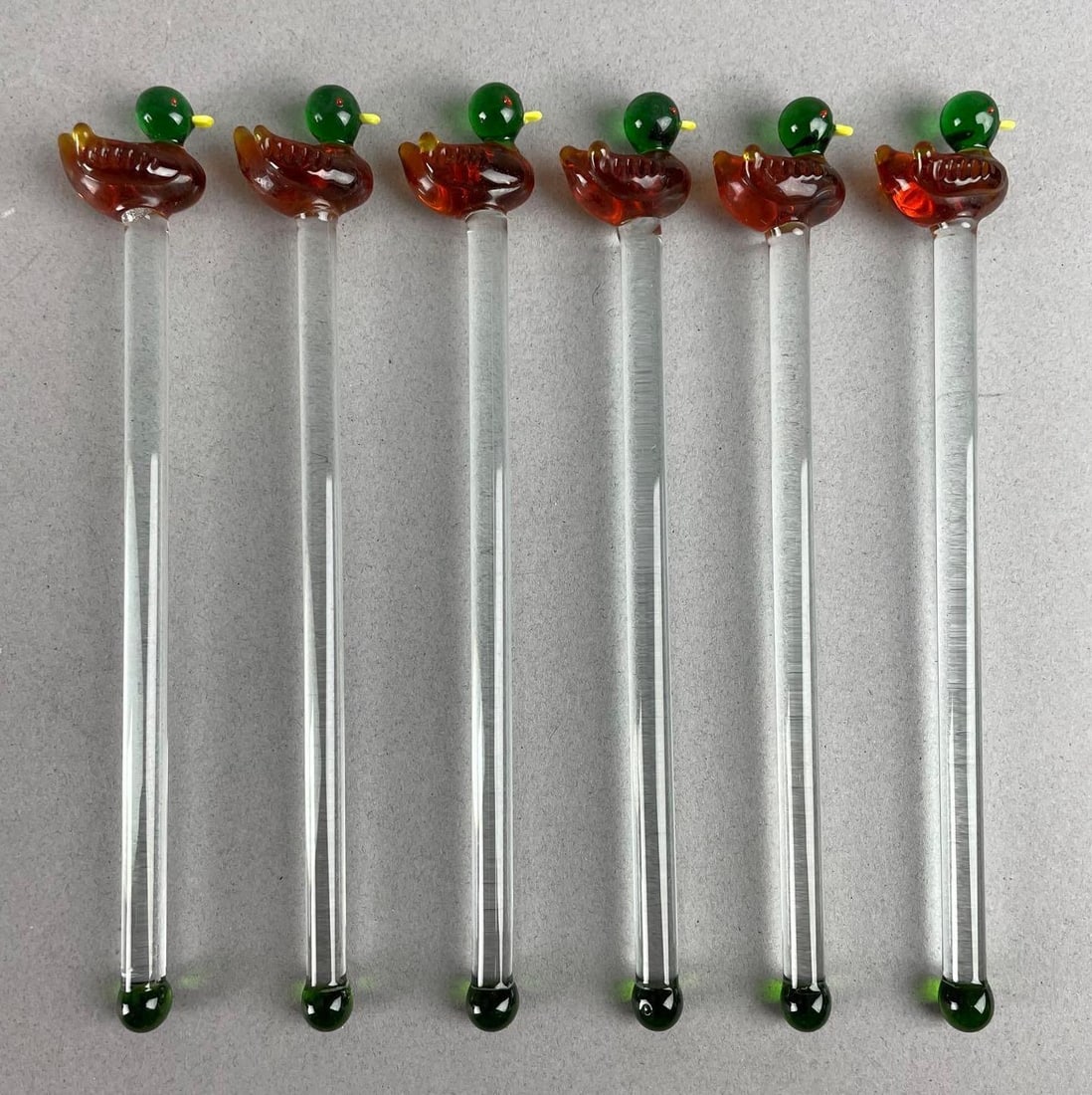 Group of Vintage Blown Glass Duck Decoy Swizzle Sticks: Measures 6 inches
