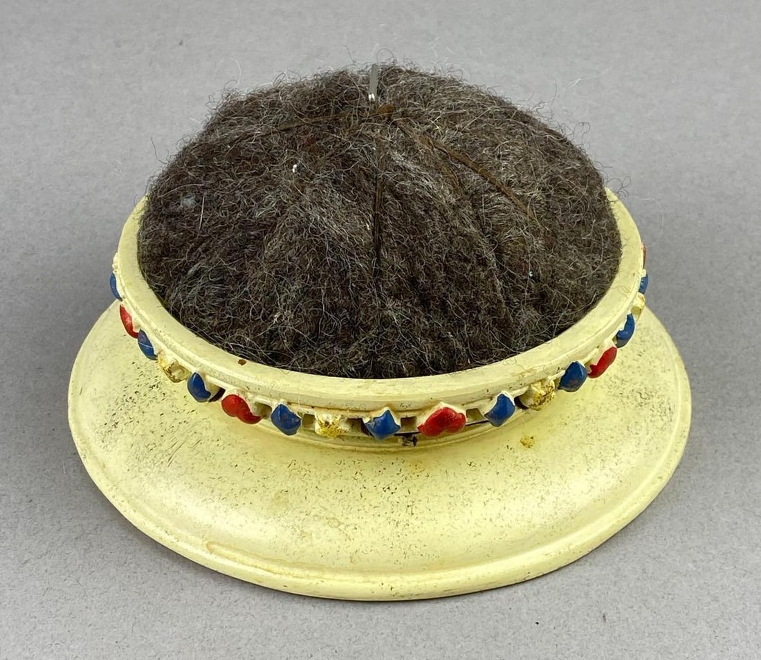 Vintage Christmas Themed Joy Pin Cushion: Measure 5 inches in diameter.