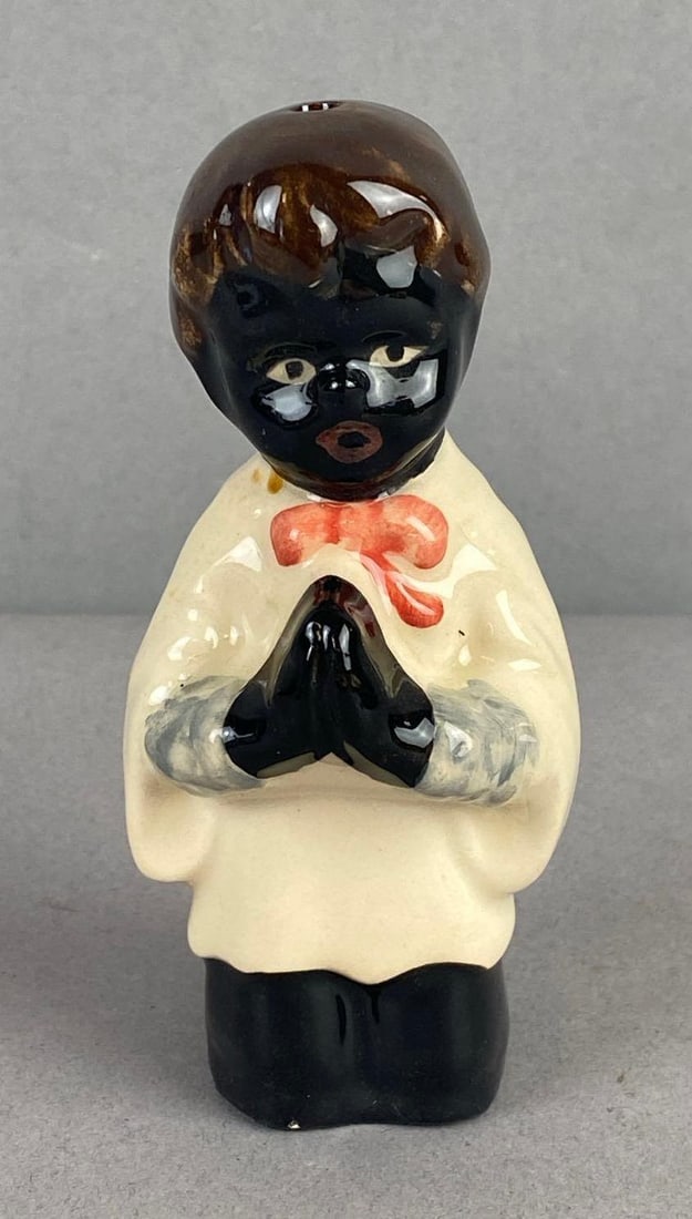 Vintage Black Americana Praying Boy Ceramic Pie Funnel: Measure 4 inches tall.