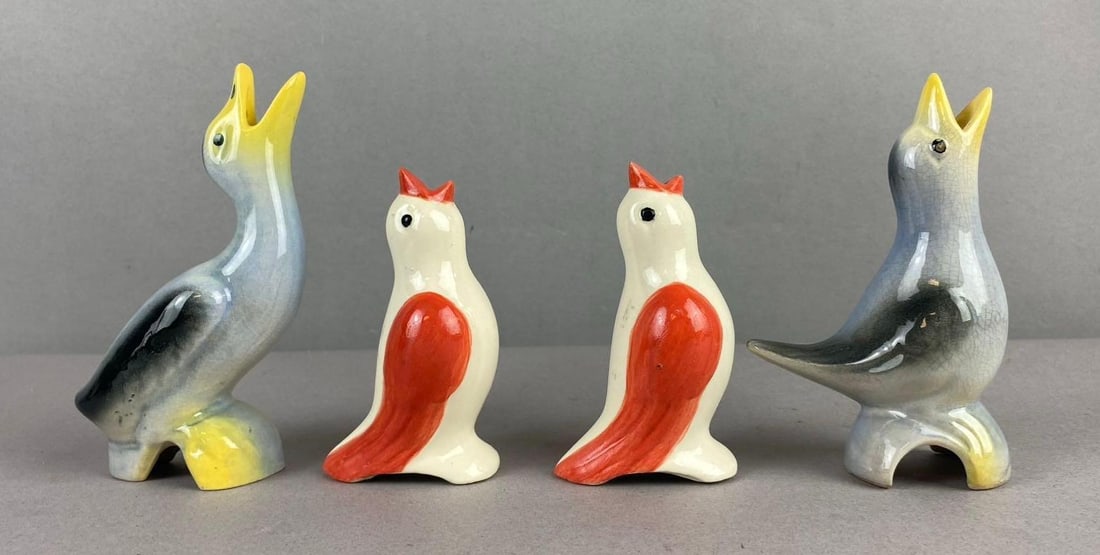 Group of Assorted Vintage Bird Ceramic Pie Funnels: Largest measures 4 inches in length.