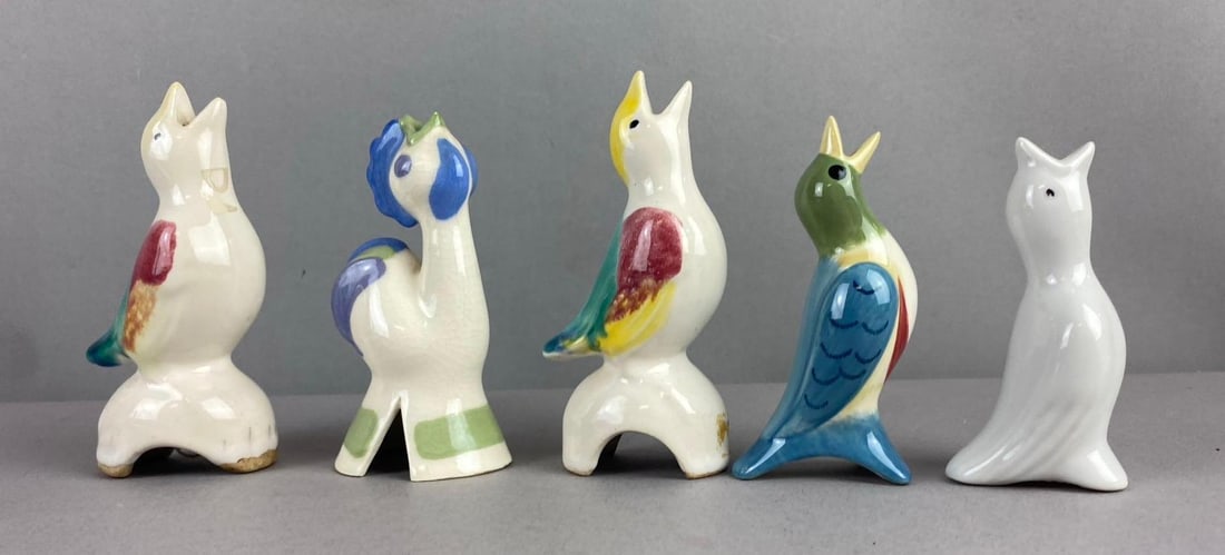 Group of Assorted Vintage Bird Ceramic Pie Funnels: Largest measures 4 inches in length.