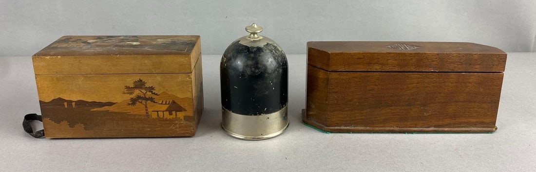 Group of 3 Cigarette Dispenser/ Smoking Boxes: Largest measures 8 inches in length.