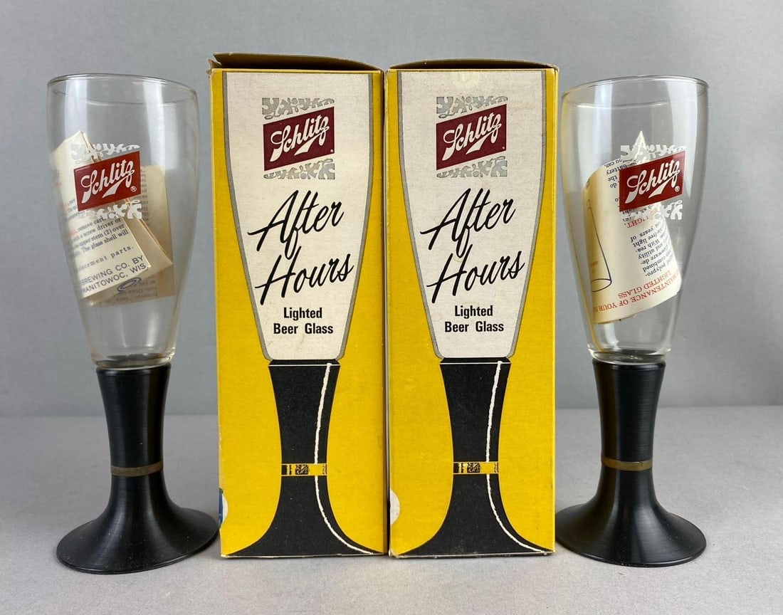 Group of 2 Vintage 1960s Schlitz After Hours Lighted Beer Pilsner Glasses (1 of 2)