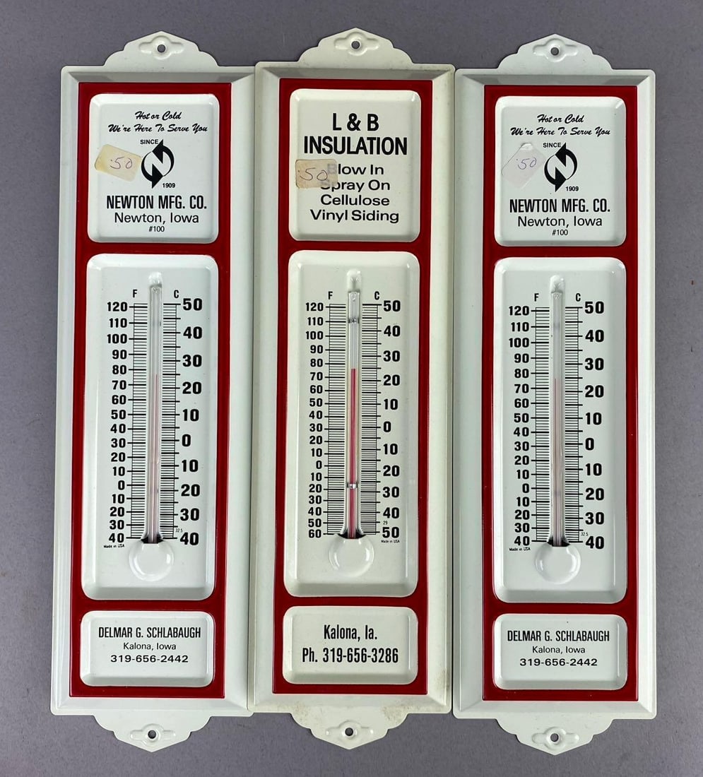 Group of 3 Advertising Thermometers: One measures 13 inches in length.