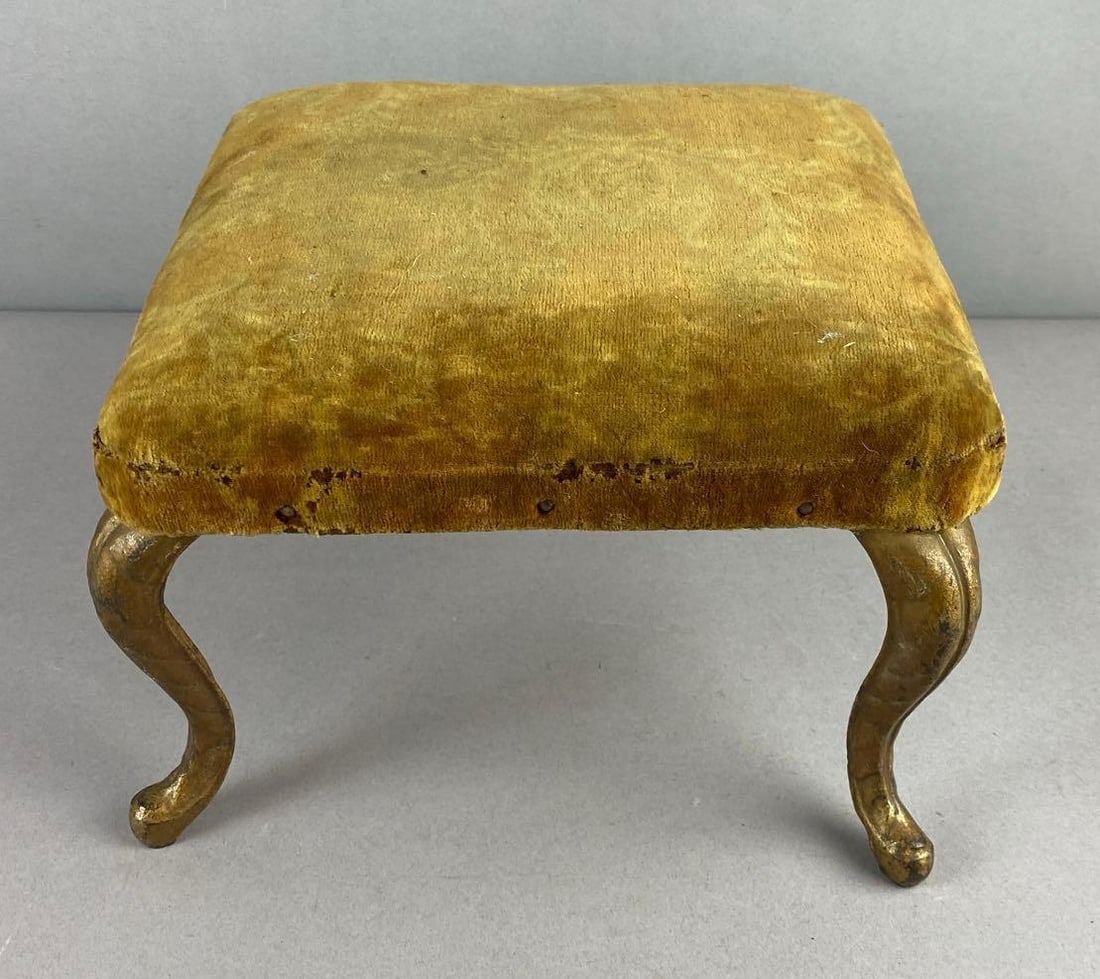Antique Louis XV Style Footstool: Circa early 1900s measures H 6 x W 9 x L 9 inches. Has a loose leg.