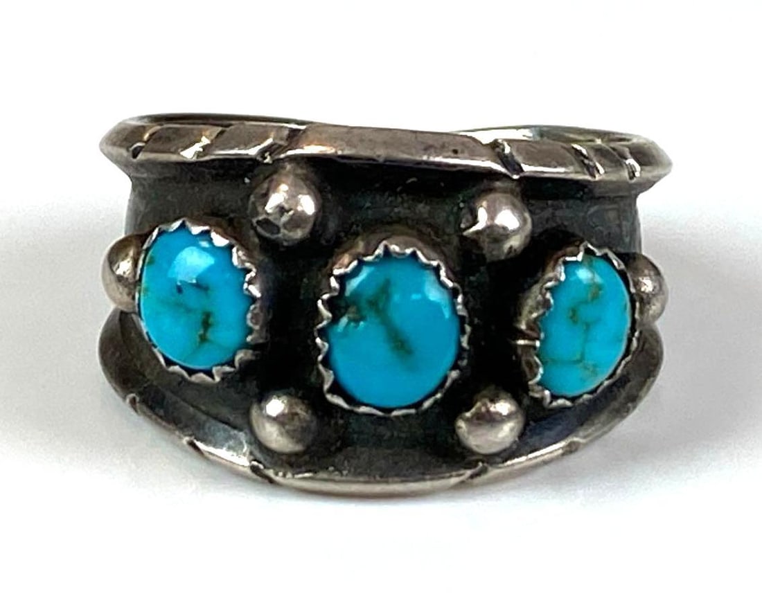 ML Signed Sterling Silver Turquoise Ring: Size 10 1/2