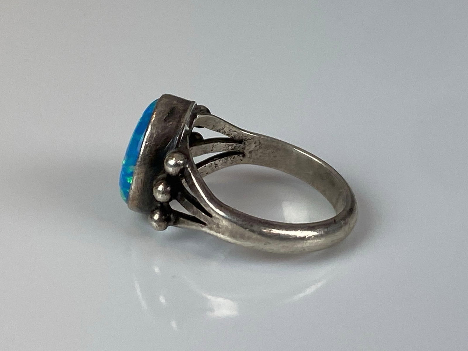 Sterling Silver Blue Fire Opal Ring - 2