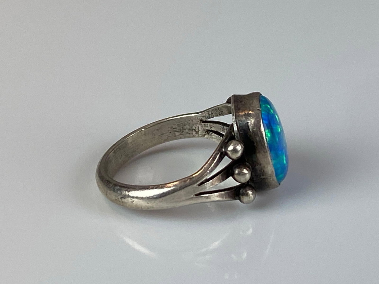 Sterling Silver Blue Fire Opal Ring - 4
