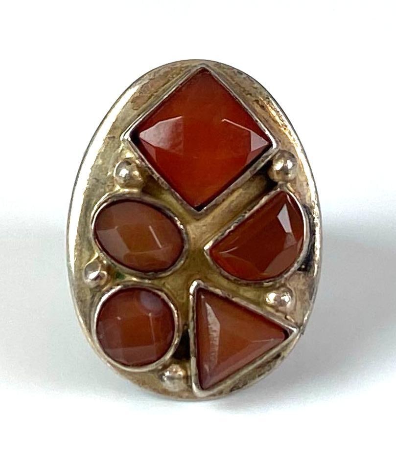 DTR Signed Sterling Silver Orange Carnelian Ring: Size 7