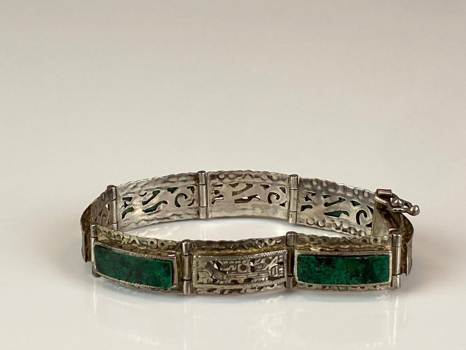 Sterling Silver Openwork Panel Chrysocolla Cuff Bracelet - 2