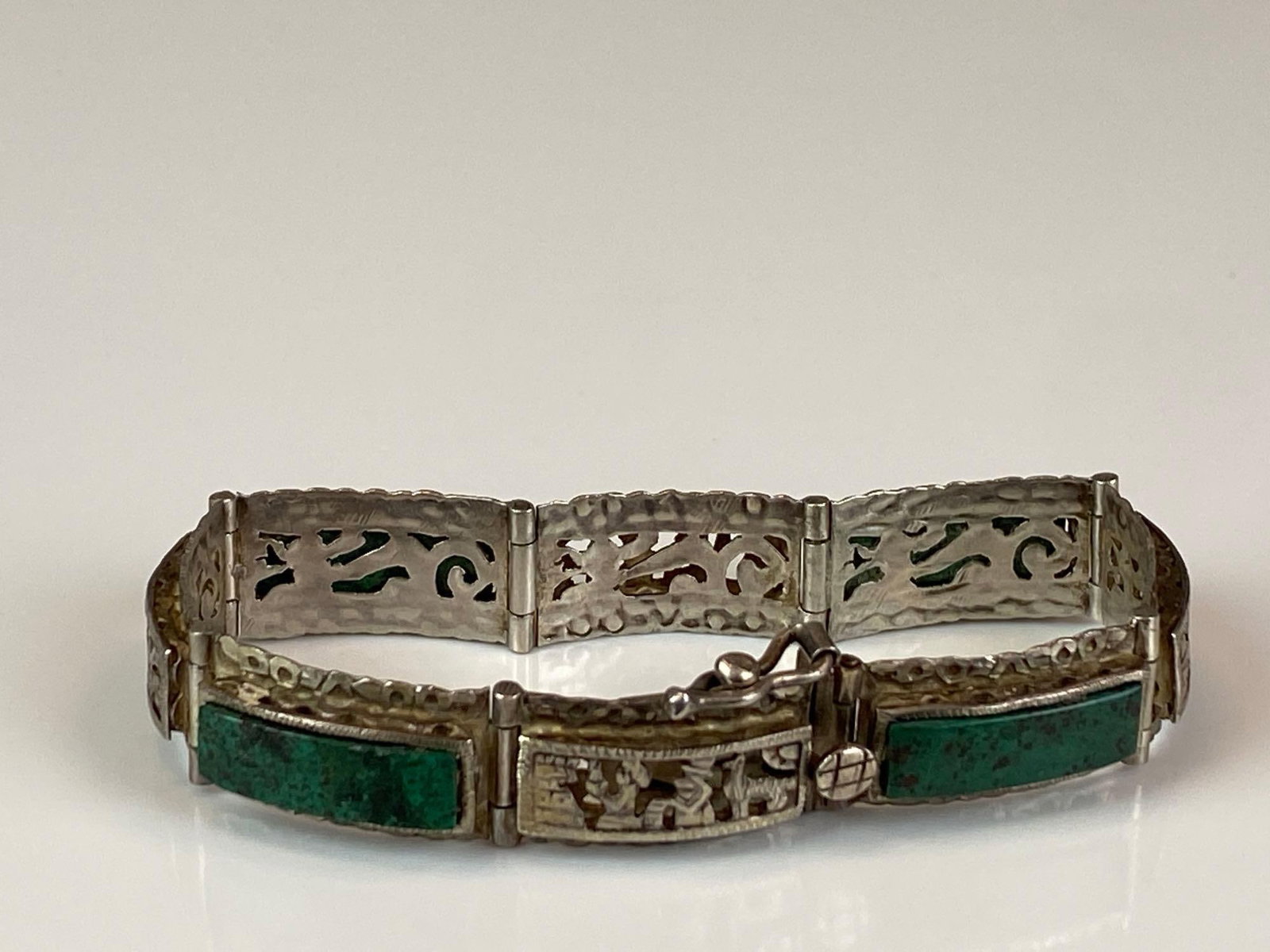 Sterling Silver Openwork Panel Chrysocolla Cuff Bracelet - 3