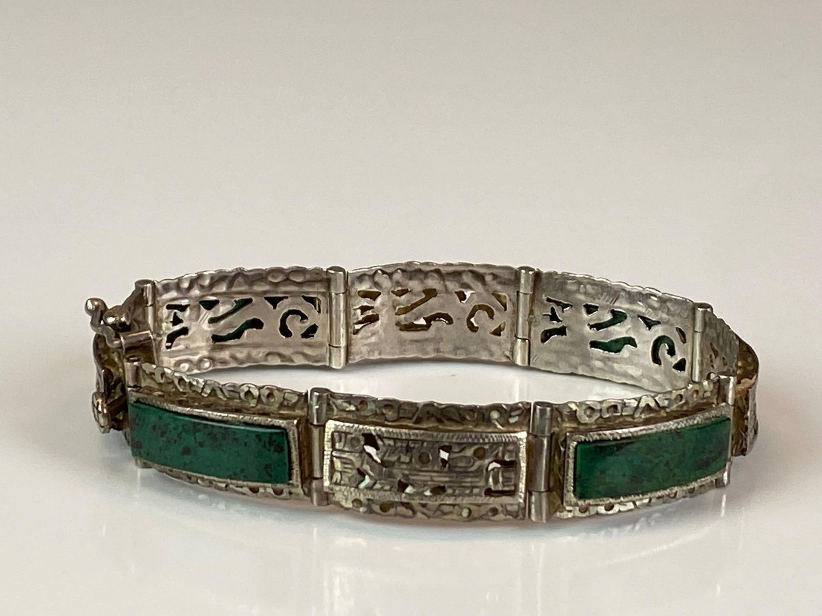 Sterling Silver Openwork Panel Chrysocolla Cuff Bracelet - 4