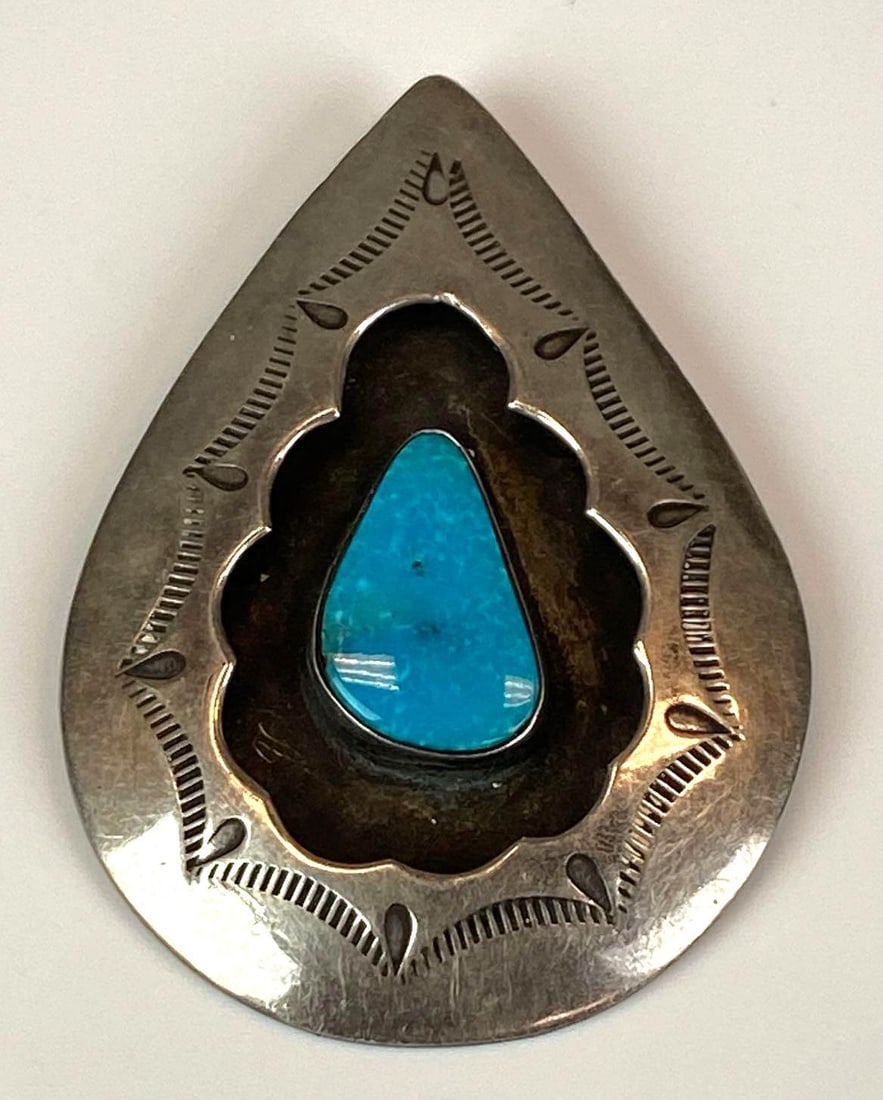 CWT Signed Sterling Silver Teardrop Turquoise Pendant: Measures
