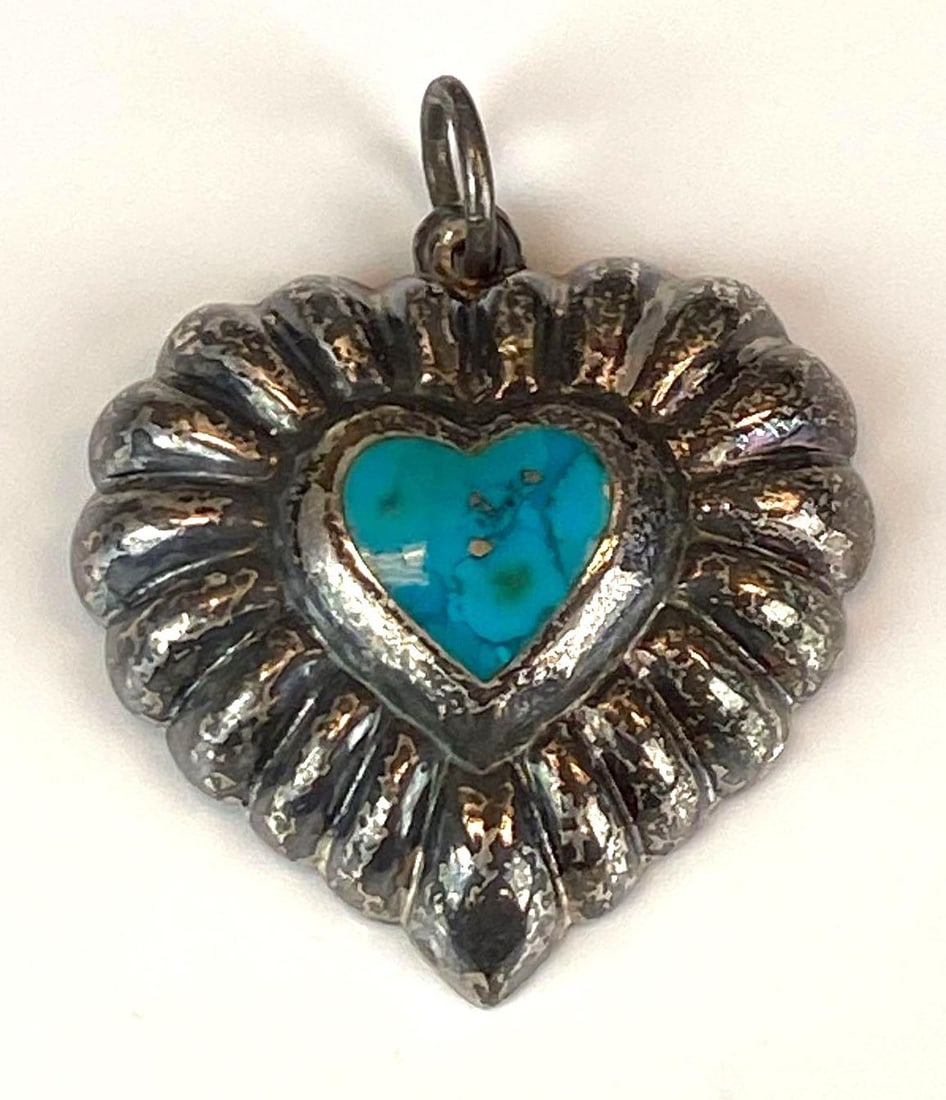 Sterling Silver Turquoise Heart Pendant: Measures 1 3/4 inches H x 1 1/2 inches W