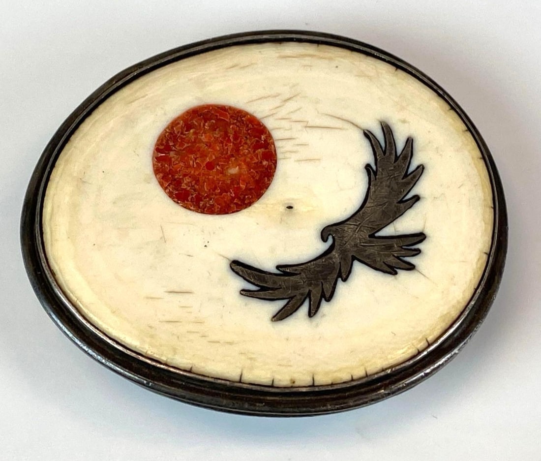 Sterling Silver Eagle and Sun Belt Buckle: Measures 2 1/4 inches H x 2 3/4 inches W