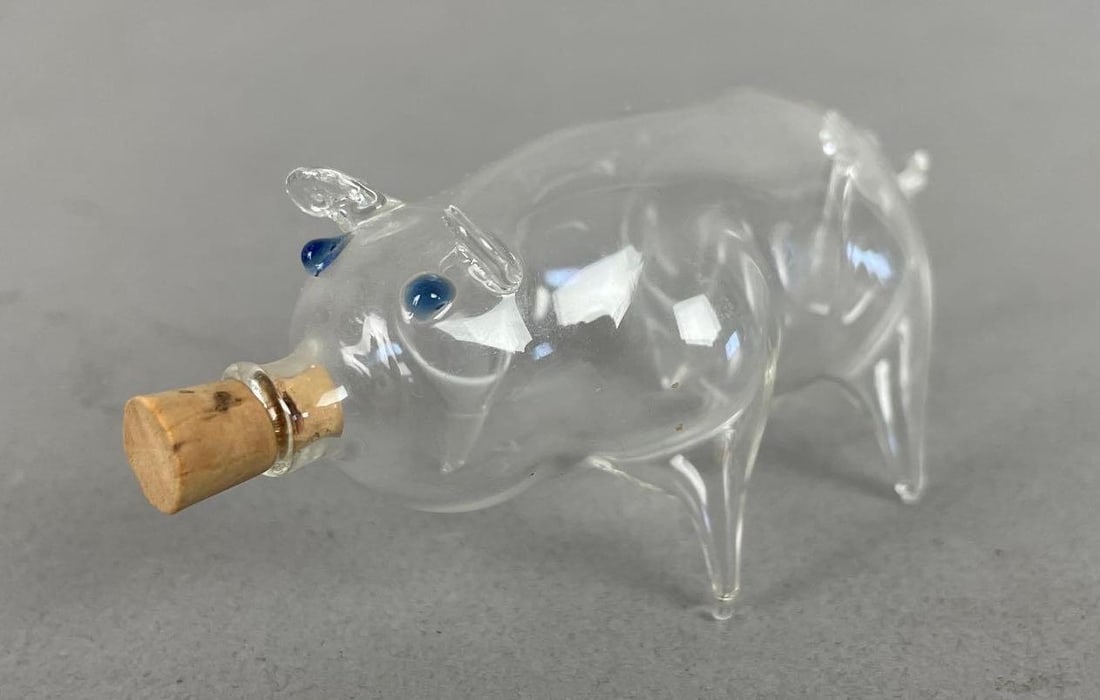 Vintage Hand-Blown Glass Pig Miniature Decanter: Measures 3 1/2 inches long