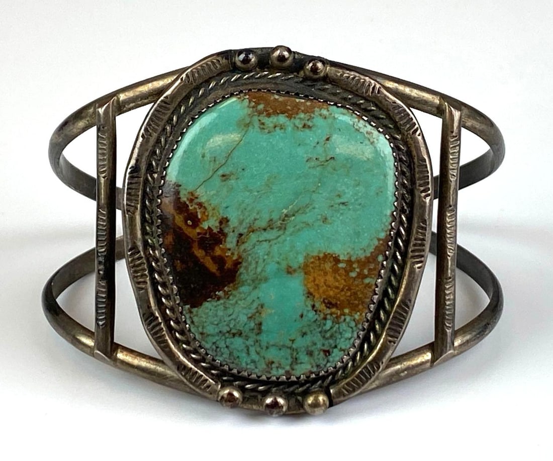 EB Signed Sterling Silver Turquoise Cuff Bracelet (1 of 5)