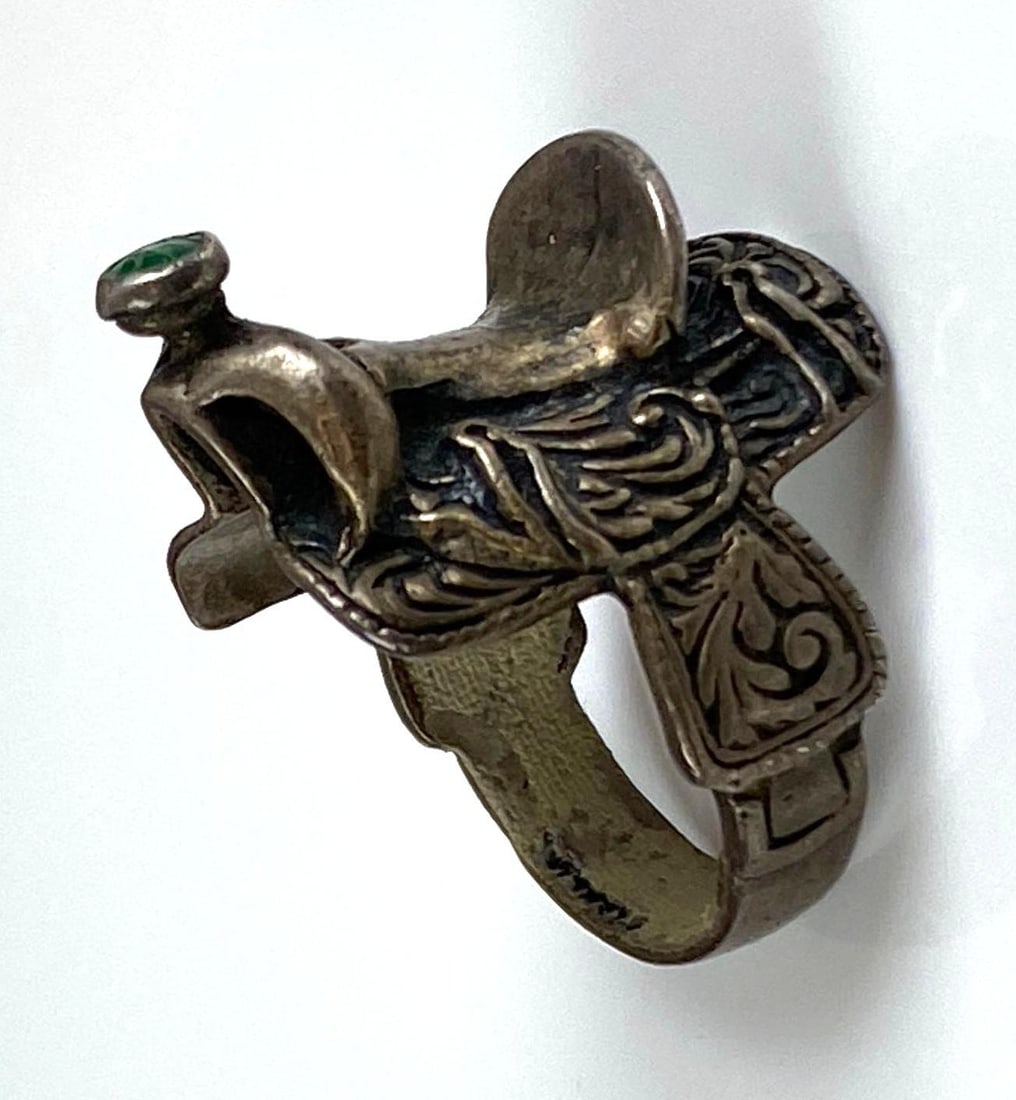Sterling Silver Turquoise Filagree Saddle Ring: Size 9