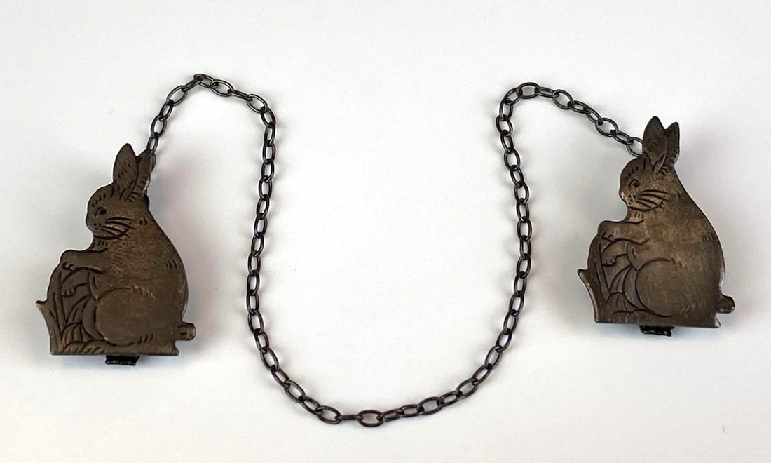 Webster Sterling Silver Bunny Baby Bib Clips: measures 7 3/4 inches in length