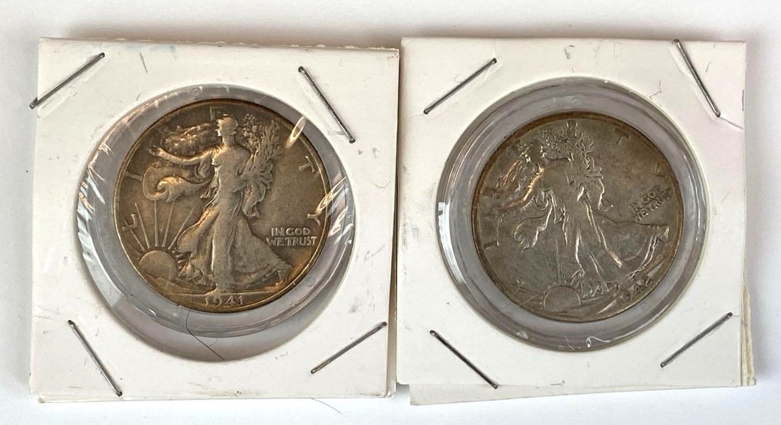 Group of 2 1941/1942 US Walking Liberty Silver Half Dollars: Group of 2 1941/1942 US Walking Liberty Silver Half Dollars