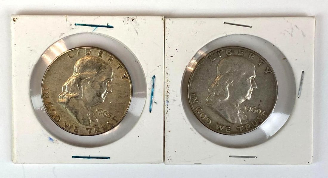 Group of 2 1960s Franklin Silver Half Dollars (1 of 2)