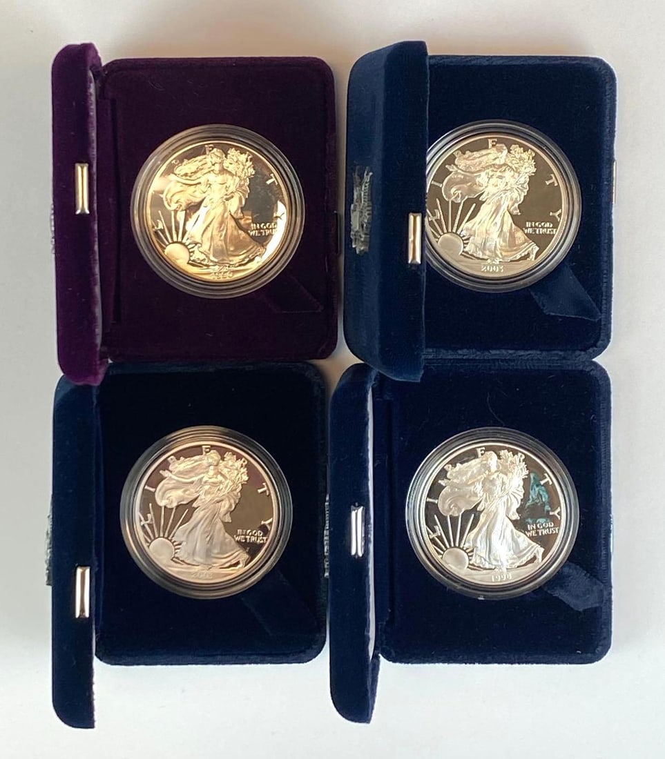 Group of 4 1990s - 2000s US Silver Eagle Proof Half Dollars (1 of 2)