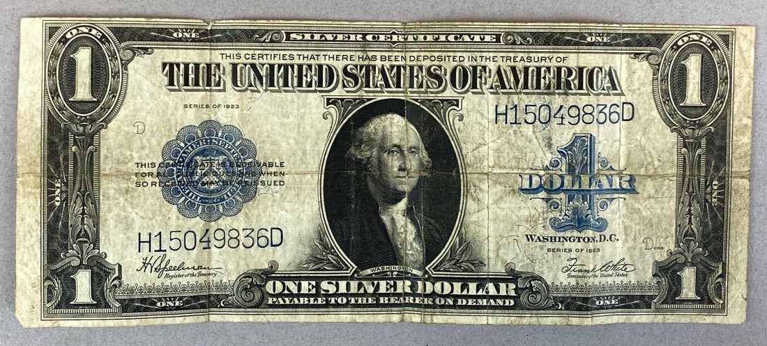 1923 US $1 Large Silver Certificate: plate D, serial # H15049836D