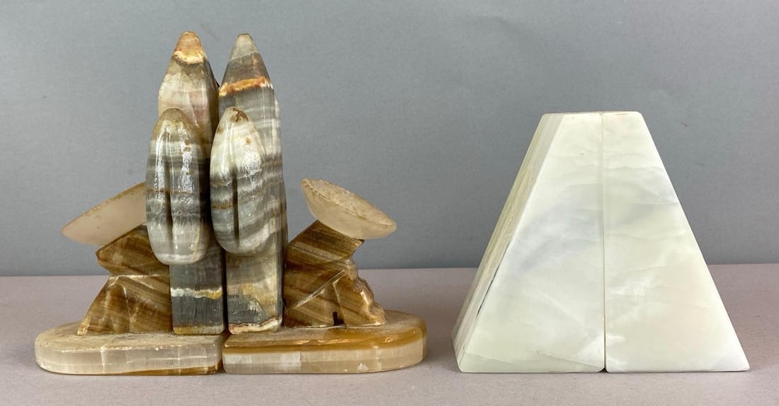 Group of 2 Pairs of Bookends: Largest measures 7 1/2 inches H x 4 1/2 inches W x 3 inches D