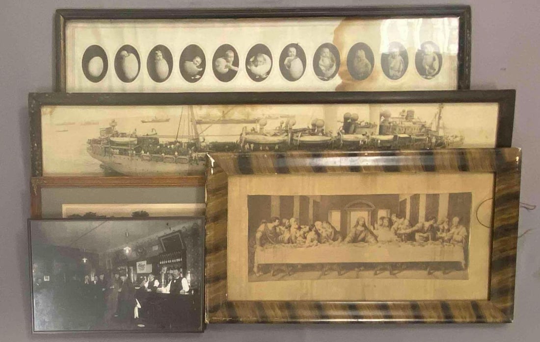 Group of Panoramic Photographs and More: Includes the last supper, 1919 USS Dekalb photograph, coastline and more, largest measures 9 inches H x 44 inches W