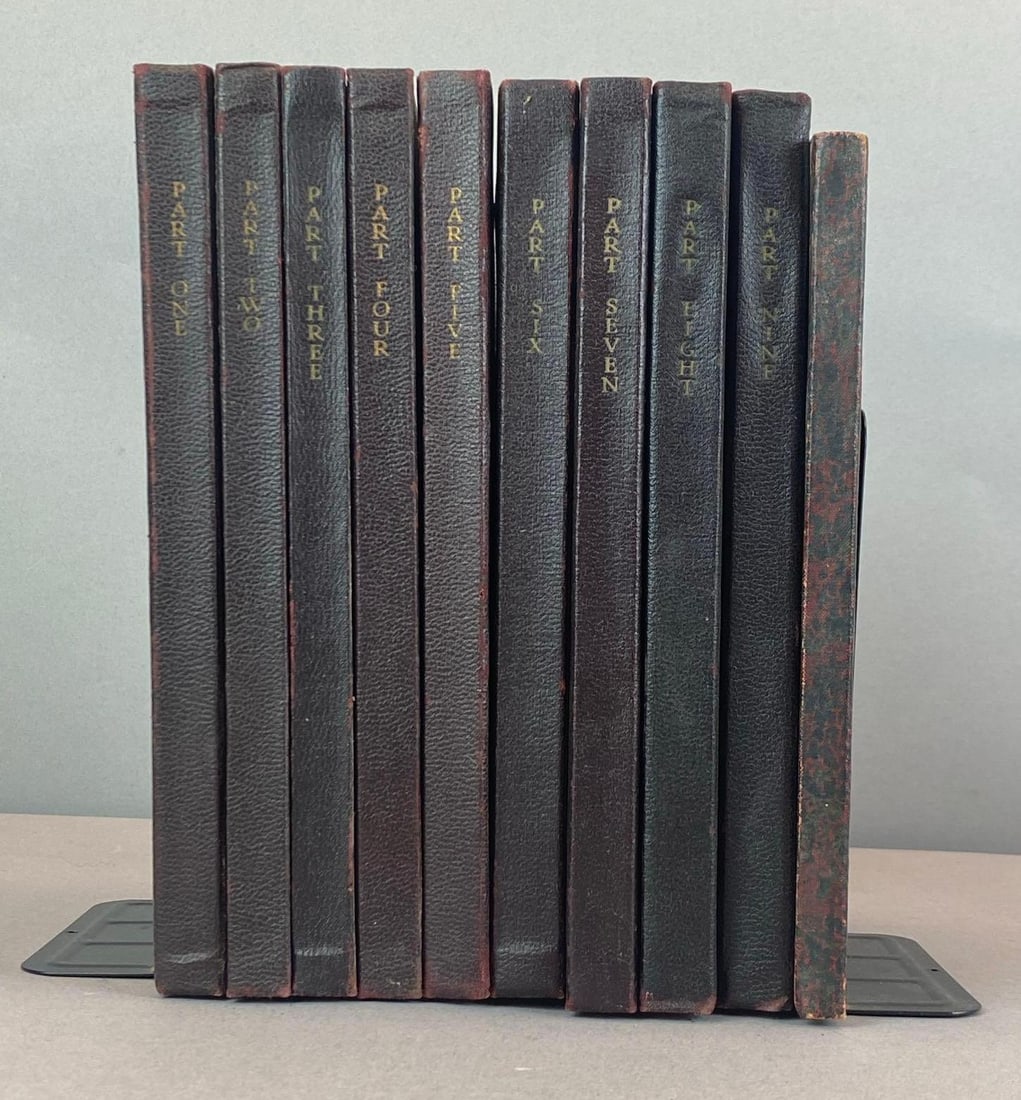 Group of 10 1920s Delphian Society Soft Shell Books: Prepared by the delphian society, Includes Part 1-9, largest measures 9 inches H x 6 inches W