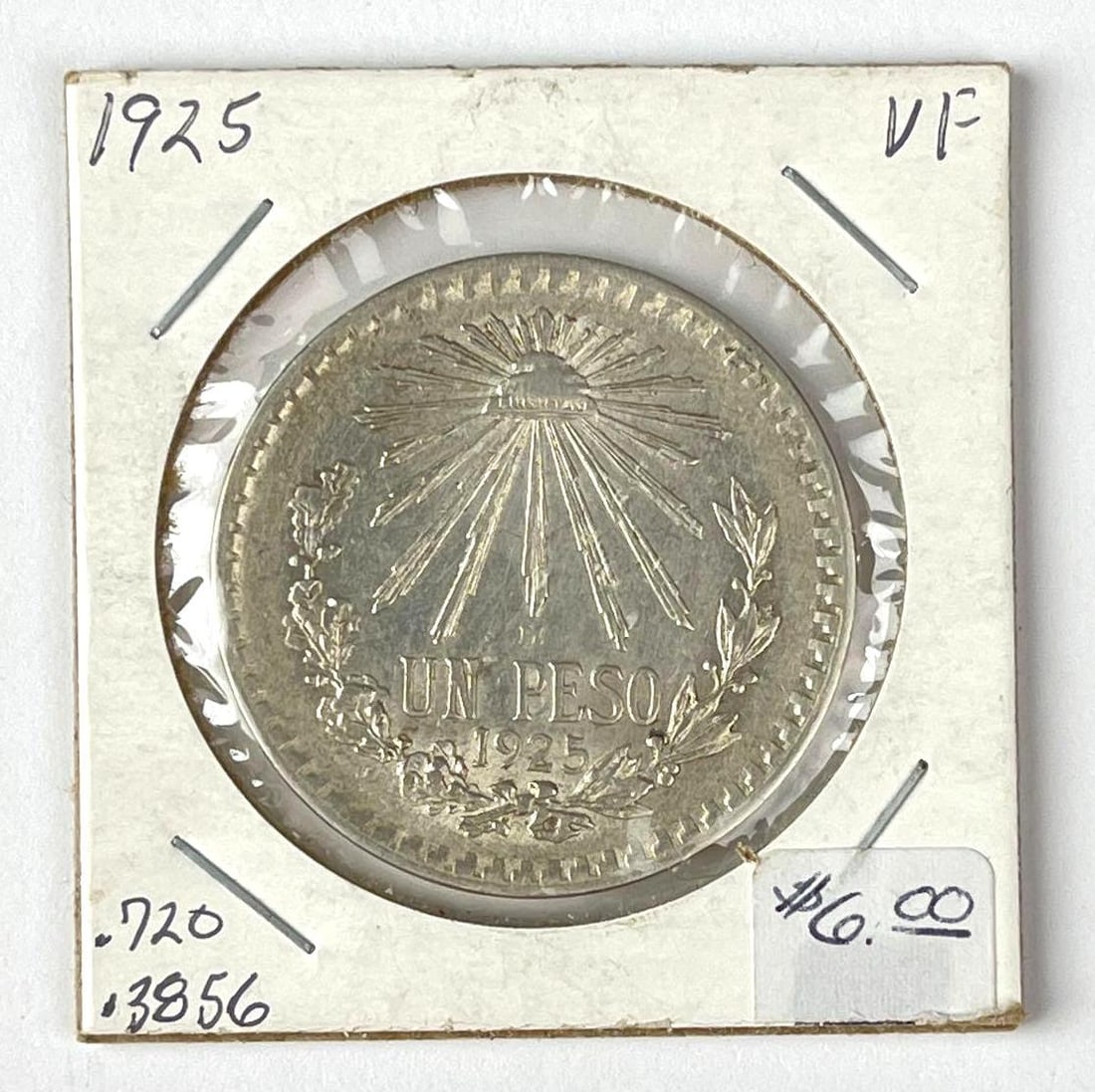 1925 Mexico 1 Peso Liberty Cap and Rays .720 Silver Coin: 1925 Mexico 1 Peso Liberty Cap and Rays .720 Silver Coin