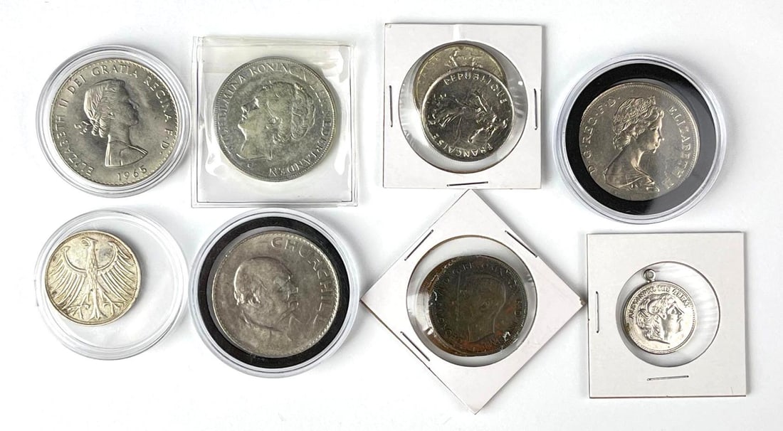 Group of 9 Foreign Coins And More: Includes Netherlands, Germany, Roman Pendant and more