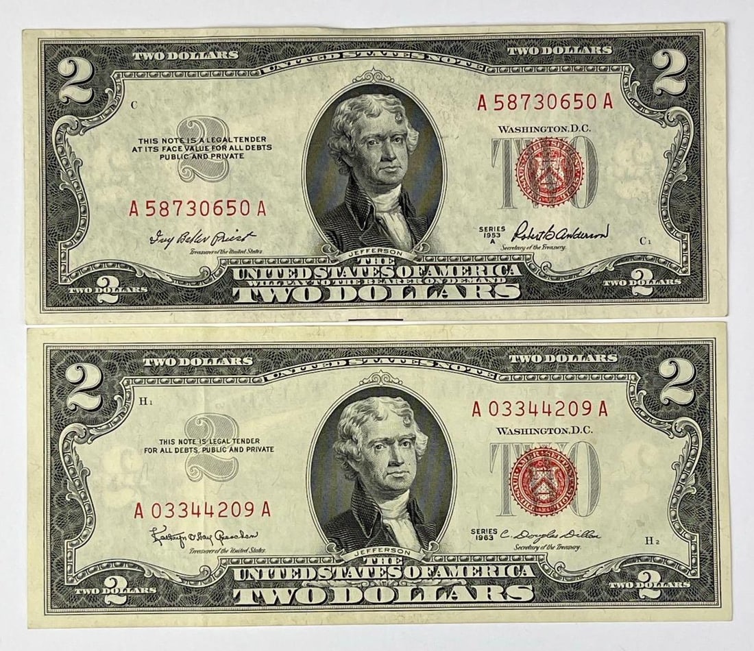Group of 2 US $2 Red Seal Notes (1 of 2)