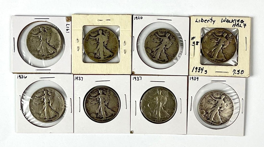 Group of 8 US Walking Liberty 90% Silver Half Dollars (1 of 2)
