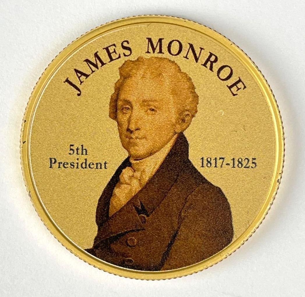 Gilded Colorized James Monroe Presidential Seal 1 oz .999 Fine Silver Round (1 of 2)