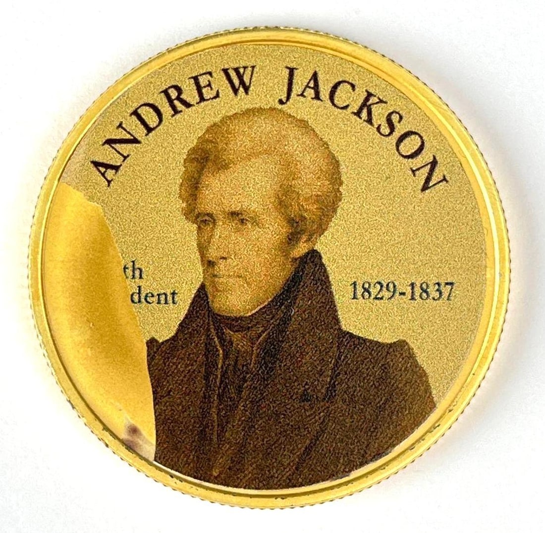 Gilded Colorized Andrew Jackson Presidential Seal 1 oz .999 Fine Silver Round (1 of 2)